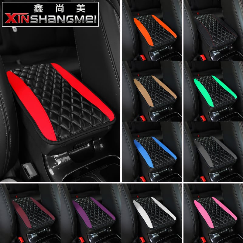 Кожена подложка за ръка на централната конзола на автомобил, 3D бродерия с цветя, универсална съвместимост