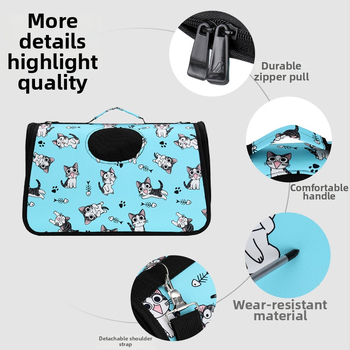 Чанта за домашни любимци — Карикатурна котка в космическа капсула, комплект от три части, Oxford материал, капацитет 0-8 кг, сгъваема чанта за пренасяне