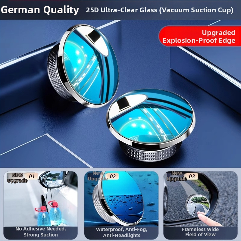 Mairichi Automobilio galinio vaizdo veidrodėlio papildinys – apvalus veidrodėlis aklajam kampui, 360° panoraminis platus matymas, tvirtinimas su siurbimo įrenginiu