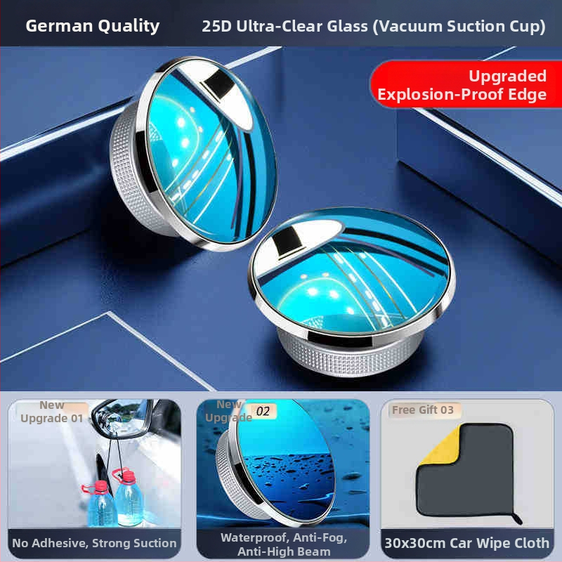 Mairichi Automobilio galinio vaizdo veidrodėlio papildinys – apvalus veidrodėlis aklajam kampui, 360° panoraminis platus matymas, tvirtinimas su siurbimo įrenginiu