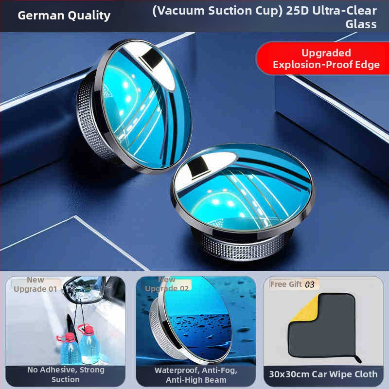 Mairichi Automobilio galinio vaizdo veidrodėlio papildinys – apvalus veidrodėlis aklajam kampui, 360° panoraminis platus matymas, tvirtinimas su siurbimo įrenginiu