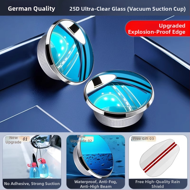 Mairichi Automobilio galinio vaizdo veidrodėlio papildinys – apvalus veidrodėlis aklajam kampui, 360° panoraminis platus matymas, tvirtinimas su siurbimo įrenginiu