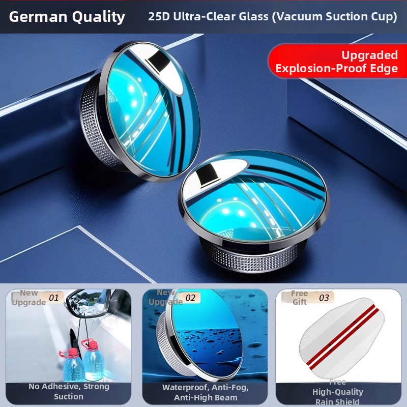 Mairichi Automobilio galinio vaizdo veidrodėlio papildinys – apvalus veidrodėlis aklajam kampui, 360° panoraminis platus matymas, tvirtinimas su siurbimo įrenginiu