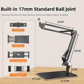 Konzoles veida planšetdatora statīvs – alumīnija sakausējums, saliekams, brīvi griežas, svars 1,5 kg