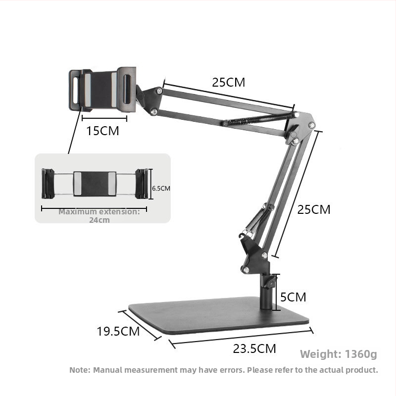 Konzoles veida planšetdatora statīvs – alumīnija sakausējums, saliekams, brīvi griežas, svars 1,5 kg