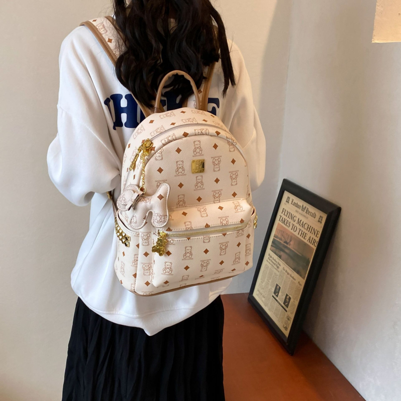 Ruksak s motivom medvjeda za žene, Zima 2025, zatvarač, podstava od breskine kože, vodootporan, otporan na habanje, protiv krađe