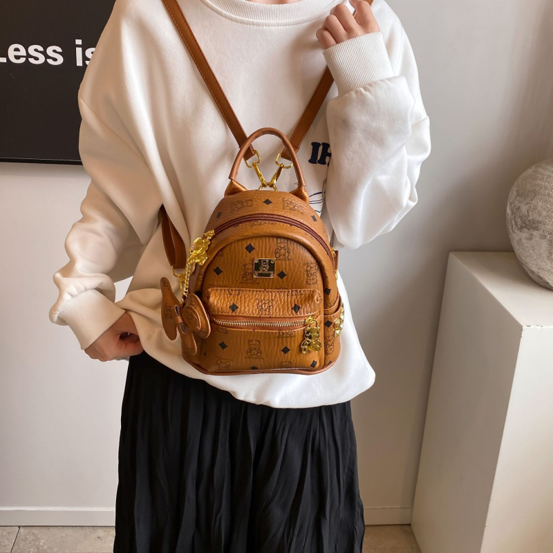 Ruksak s motivom medvjeda za žene, Zima 2025, zatvarač, podstava od breskine kože, vodootporan, otporan na habanje, protiv krađe