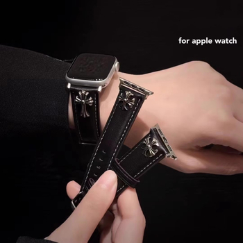 Curea Apple Watch S10/9/8 cu motiv cruce 3D retro, din piele ecologică, stil fashion