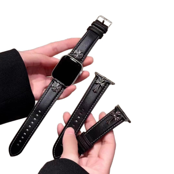 Curea Apple Watch S10/9/8 cu motiv cruce 3D retro, din piele ecologică, stil fashion