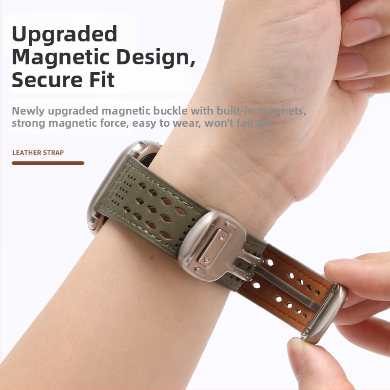 Brățară Apple Watch din piele naturală, catară magnetică Ultra, piele Crazy Horse, respirabilă