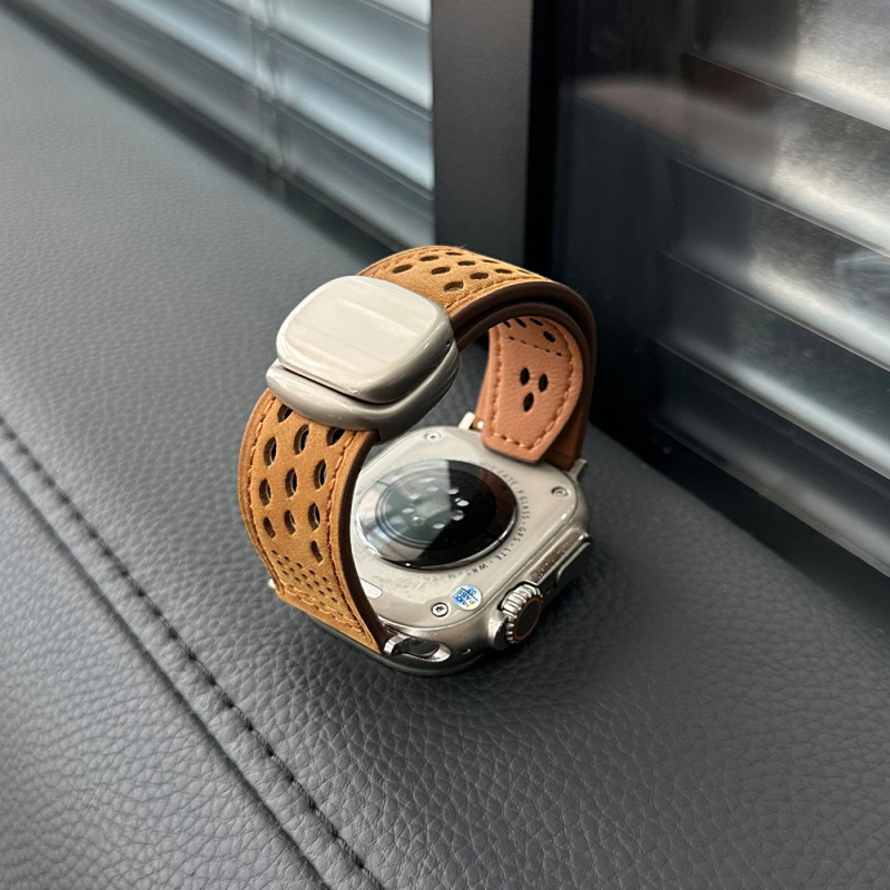 Brățară Apple Watch din piele naturală, catară magnetică Ultra, piele Crazy Horse, respirabilă