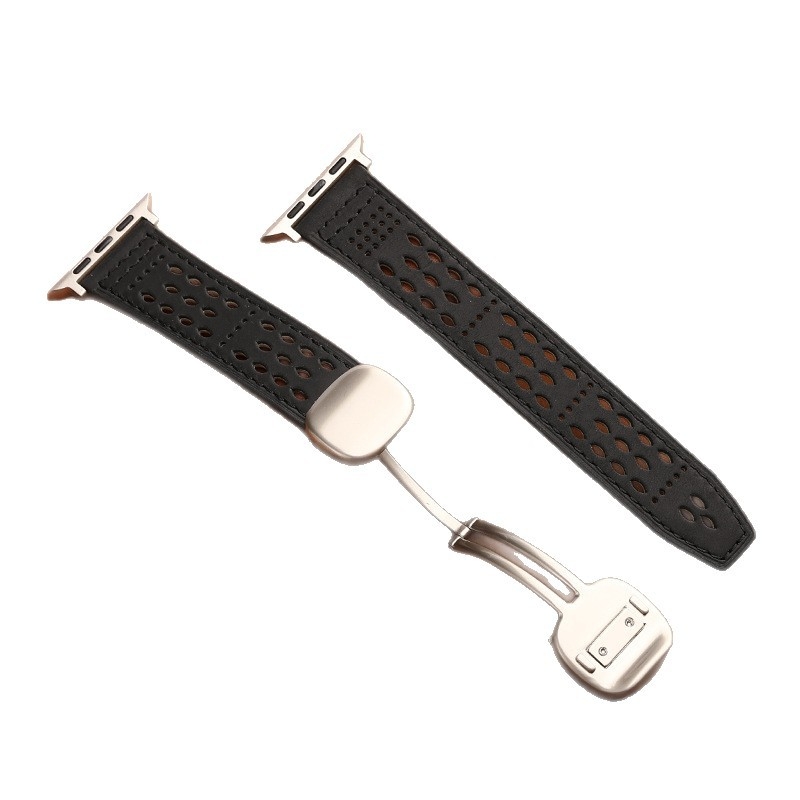 Brățară Apple Watch din piele naturală, catară magnetică Ultra, piele Crazy Horse, respirabilă