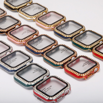 Protecție pentru Apple iWatch 7/8, electroplattată, cu diamante încrustate în două rânduri, carcasă integrată cu folie de protecție, PC