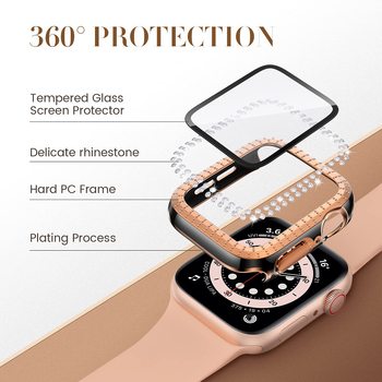 Protecție pentru Apple iWatch 7/8, electroplattată, cu diamante încrustate în două rânduri, carcasă integrată cu folie de protecție, PC
