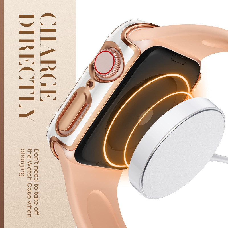 Protecție pentru Apple iWatch 7/8, electroplattată, cu diamante încrustate în două rânduri, carcasă integrată cu folie de protecție, PC