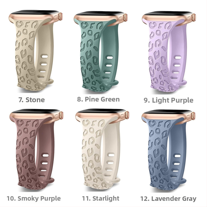 PUBEN silikona pulksteņa siksna Apple Watch, saderīga ar Series 1–8 un S9, modes stils, leoparda raksts