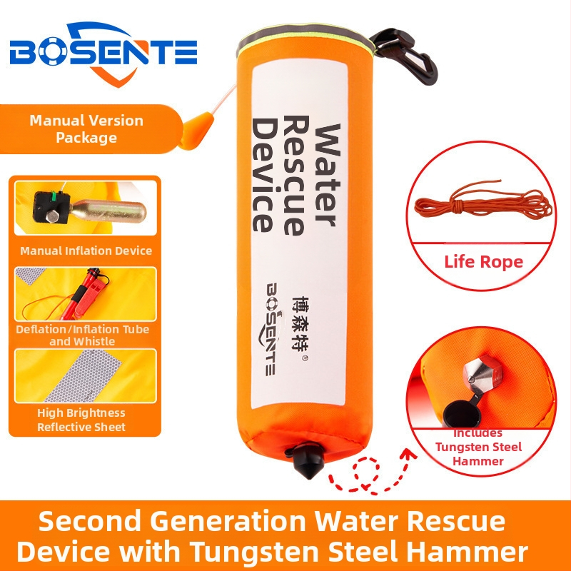 Automātiski piepūšams automobiļa glābšanas riņķis ar logu laušanas instrumentu un āmuru, pārnēsājams transportlīdzekļa glābšanas līdzeklis