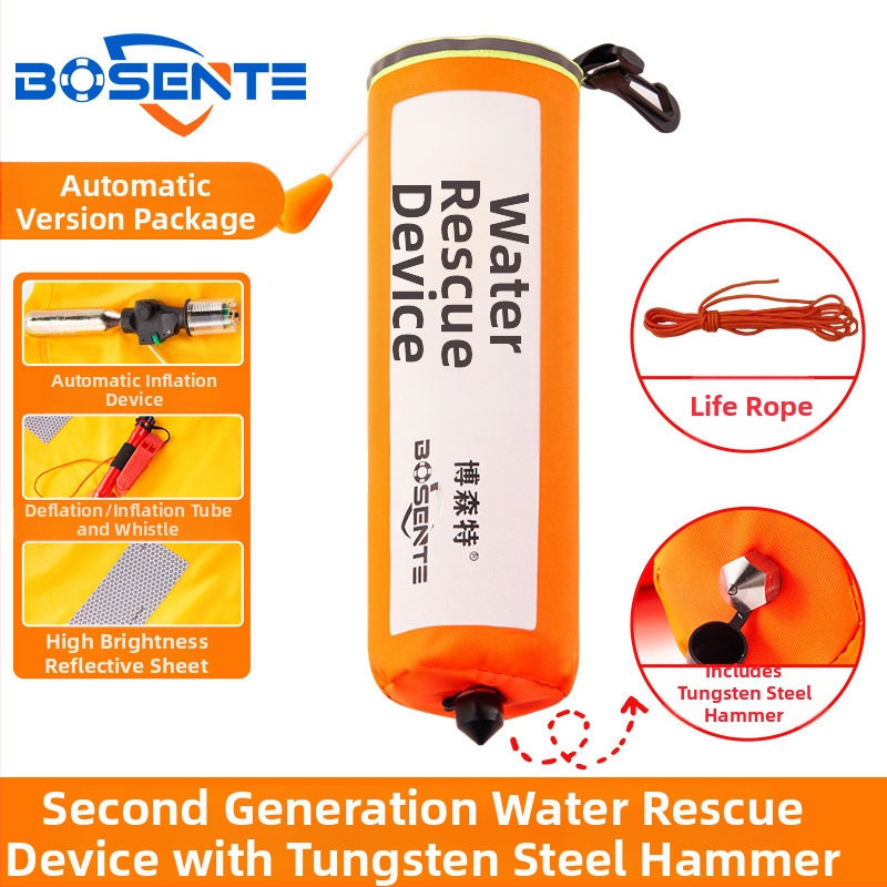 Automātiski piepūšams automobiļa glābšanas riņķis ar logu laušanas instrumentu un āmuru, pārnēsājams transportlīdzekļa glābšanas līdzeklis