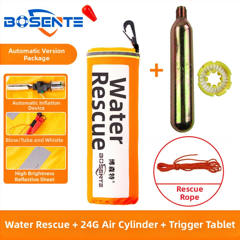 Automātiski piepūšams automobiļa glābšanas riņķis ar logu laušanas instrumentu un āmuru, pārnēsājams transportlīdzekļa glābšanas līdzeklis