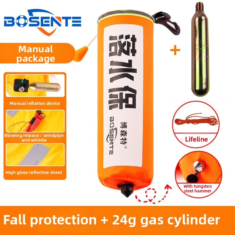 Automātiski piepūšams automobiļa glābšanas riņķis ar logu laušanas instrumentu un āmuru, pārnēsājams transportlīdzekļa glābšanas līdzeklis