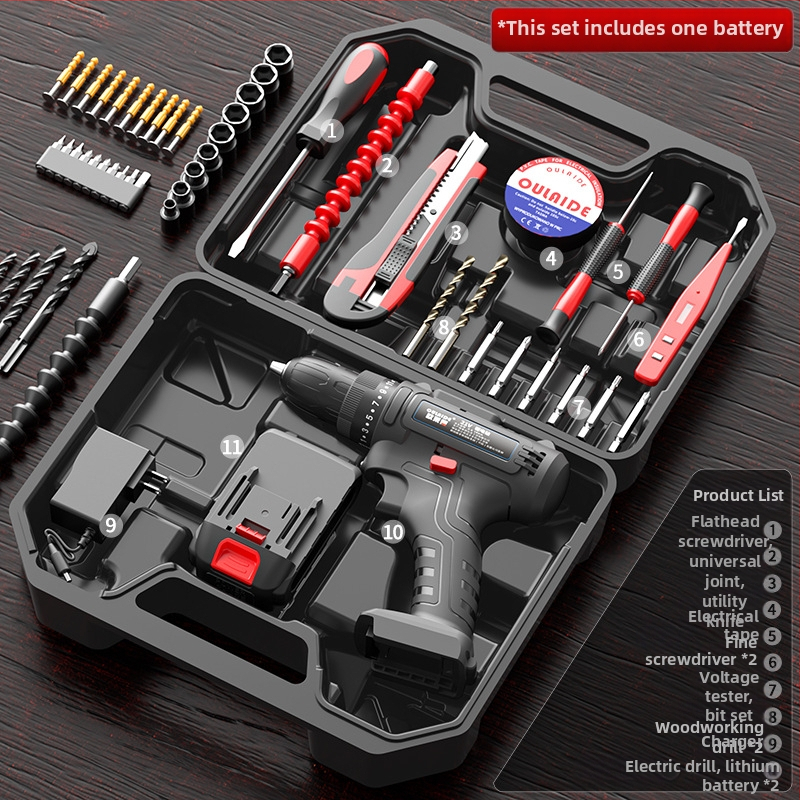 Set cu bormașină electrică – ansamblu multifuncțional pentru reparații casnice, 17 piese, ABS, Olade