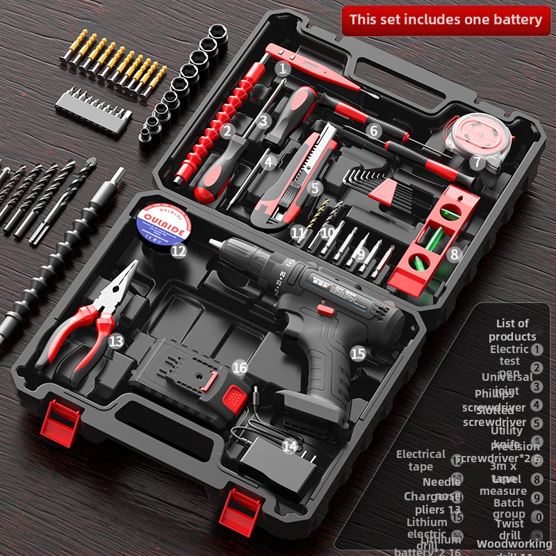 Set cu bormașină electrică – ansamblu multifuncțional pentru reparații casnice, 17 piese, ABS, Olade