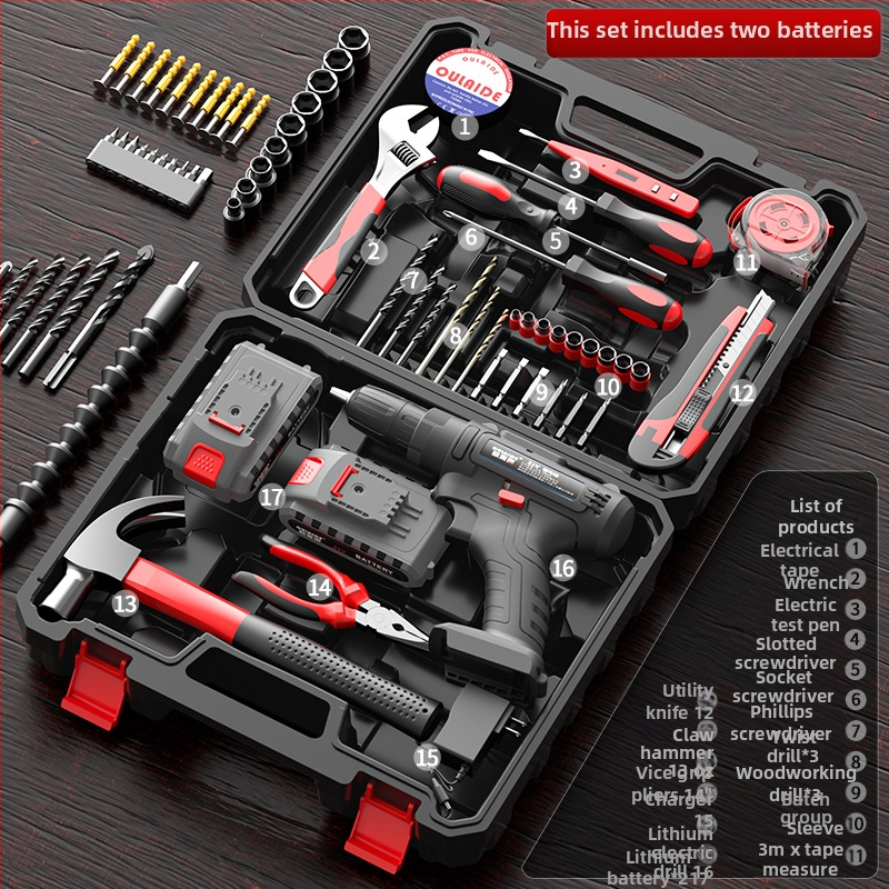 Set cu bormașină electrică – ansamblu multifuncțional pentru reparații casnice, 17 piese, ABS, Olade