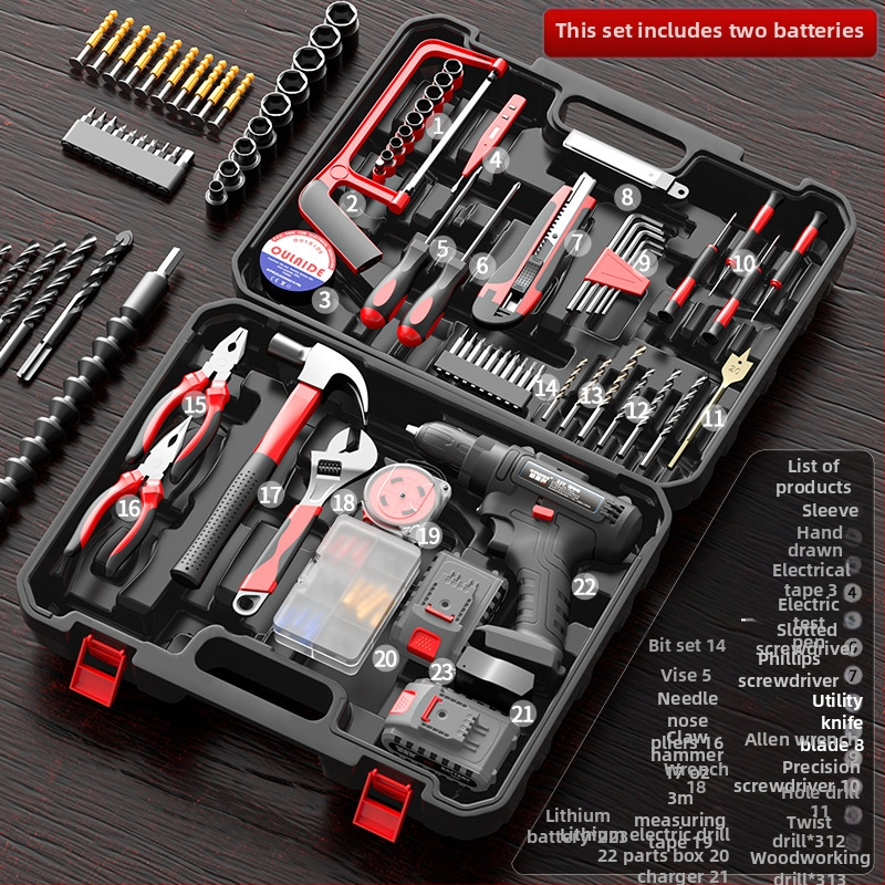 Set cu bormașină electrică – ansamblu multifuncțional pentru reparații casnice, 17 piese, ABS, Olade