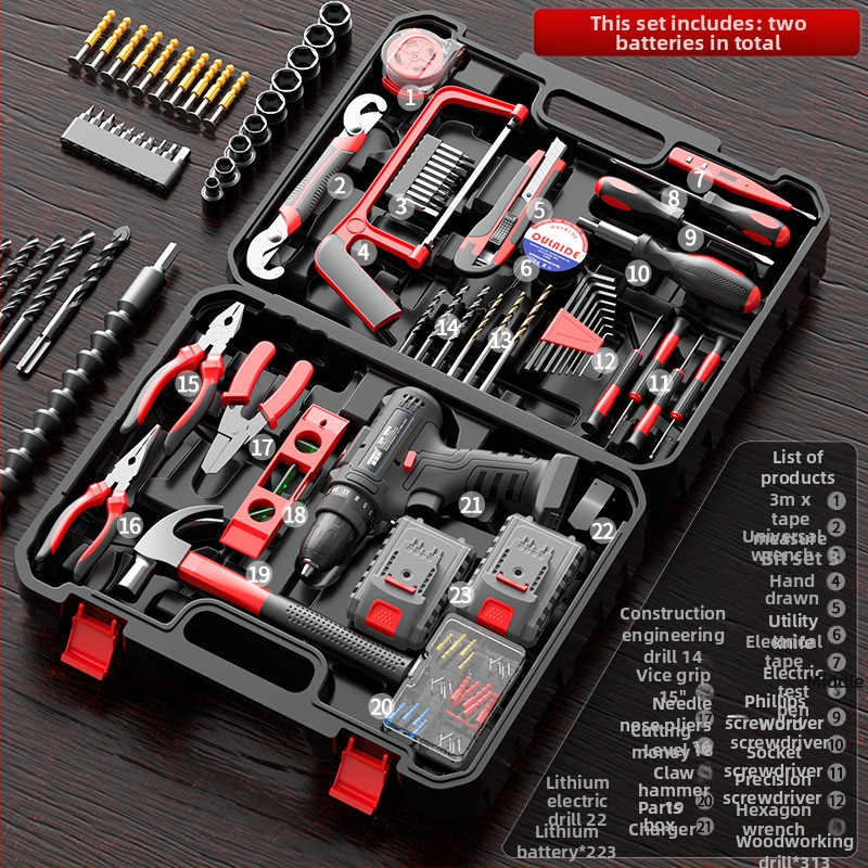 Set cu bormașină electrică – ansamblu multifuncțional pentru reparații casnice, 17 piese, ABS, Olade