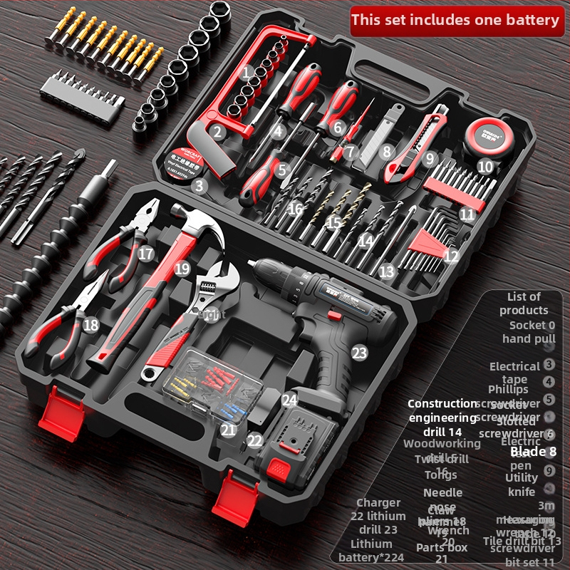 Set cu bormașină electrică – ansamblu multifuncțional pentru reparații casnice, 17 piese, ABS, Olade