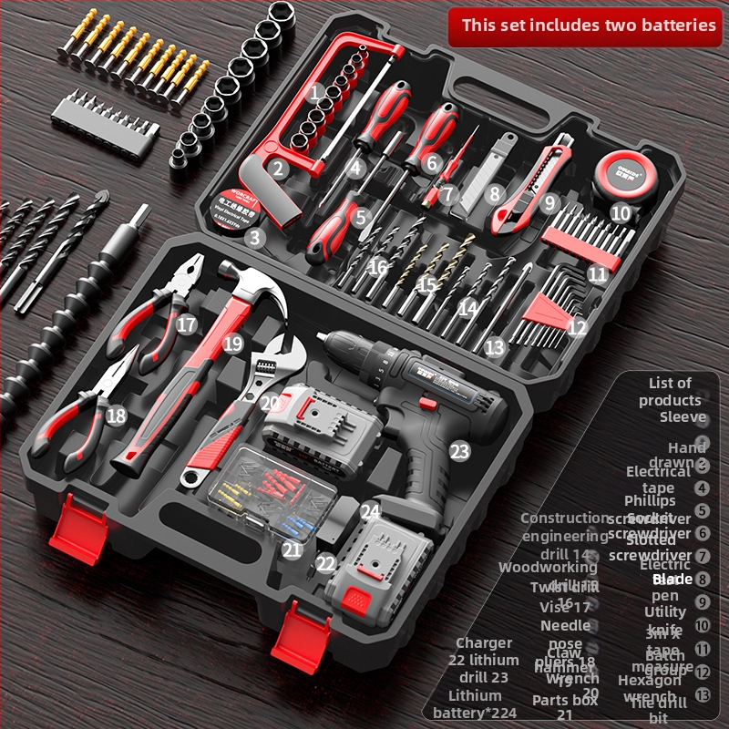 Set cu bormașină electrică – ansamblu multifuncțional pentru reparații casnice, 17 piese, ABS, Olade