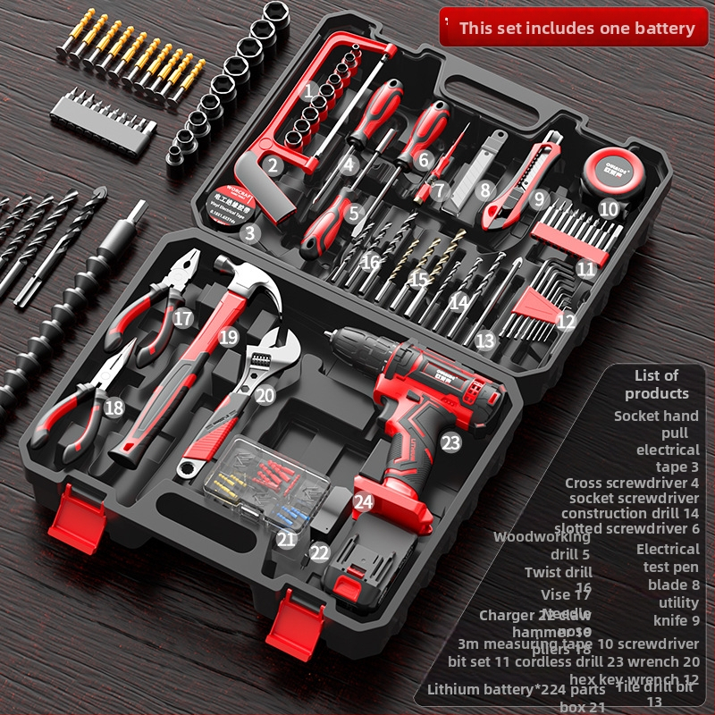 Set cu bormașină electrică – ansamblu multifuncțional pentru reparații casnice, 17 piese, ABS, Olade