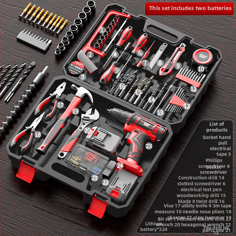 Set cu bormașină electrică – ansamblu multifuncțional pentru reparații casnice, 17 piese, ABS, Olade