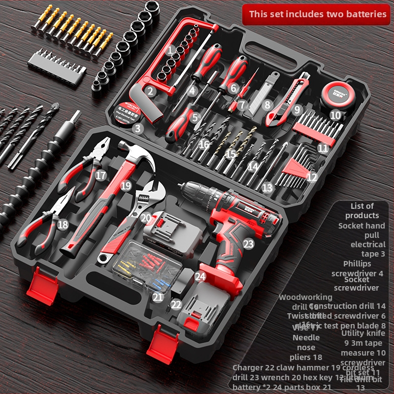 Set cu bormașină electrică – ansamblu multifuncțional pentru reparații casnice, 17 piese, ABS, Olade