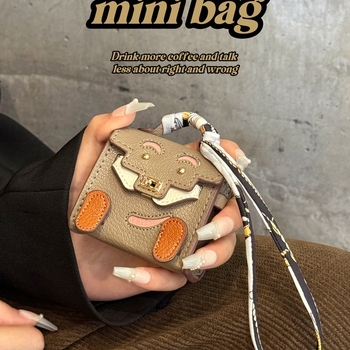 Ādas aizsargkārbiņa AirPods Pro 2 ar mini piekariņu karabīnei, karikatūru dizains, holster stils, daudzfunkcionāls, pārnēsājams; saderīgs ar Apple, OPPO, VIVO