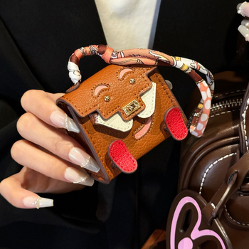 Ādas aizsargkārbiņa AirPods Pro 2 ar mini piekariņu karabīnei, karikatūru dizains, holster stils, daudzfunkcionāls, pārnēsājams; saderīgs ar Apple, OPPO, VIVO