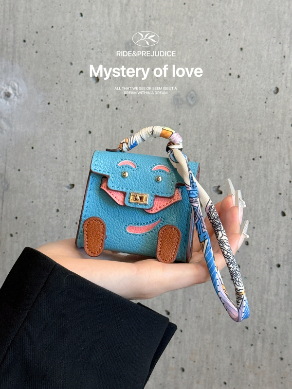 Ādas aizsargkārbiņa AirPods Pro 2 ar mini piekariņu karabīnei, karikatūru dizains, holster stils, daudzfunkcionāls, pārnēsājams; saderīgs ar Apple, OPPO, VIVO