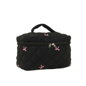 Set de genți: geantă de mână brodată cu funda și kit de genți pentru machiaj/toaletă, capacitate mare, exterior din nylon, căptușeală poliester, model unic, unisex