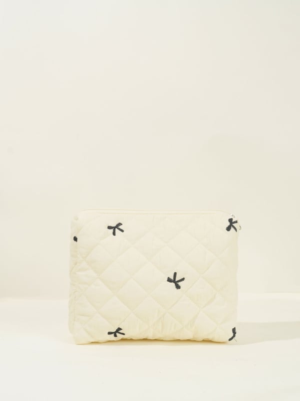 Set de genți: geantă de mână brodată cu funda și kit de genți pentru machiaj/toaletă, capacitate mare, exterior din nylon, căptușeală poliester, model unic, unisex