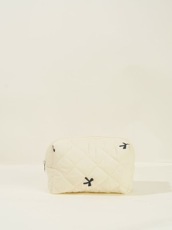 Set de genți: geantă de mână brodată cu funda și kit de genți pentru machiaj/toaletă, capacitate mare, exterior din nylon, căptușeală poliester, model unic, unisex