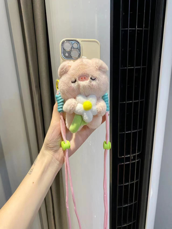 Pandantiv pentru telefon cu figură de pluș, stil feminin, design desene animate, accesoriu decorativ