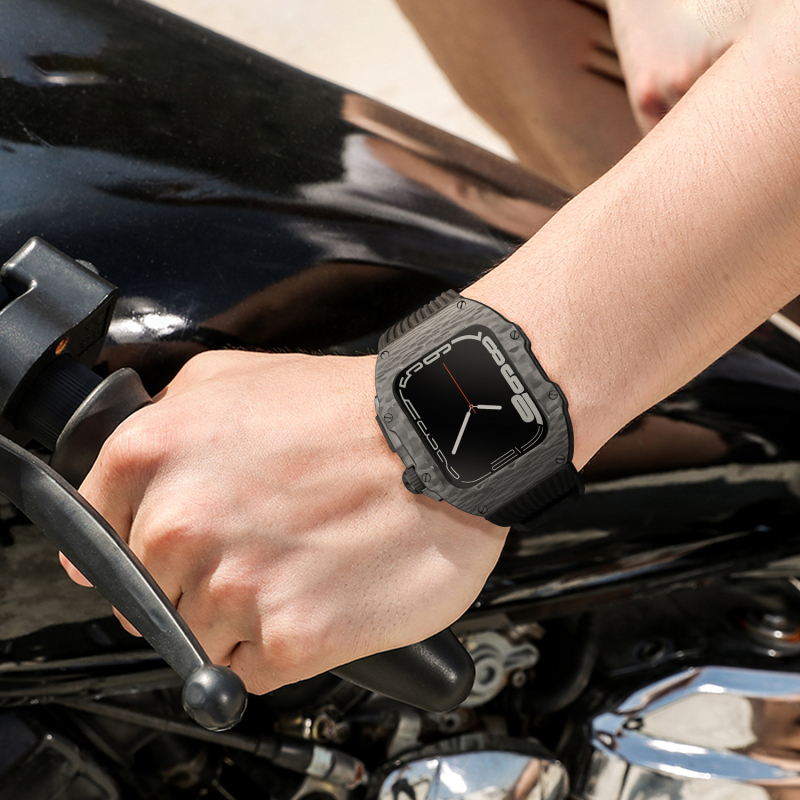 Κέλυφος από ανθρακονήματα για Apple Watch S8 και SE2 – καθολικό; υλικό: ανθρακονήματα; ζώνη: σιλικόνη και φθοριούχο καουτσούκ; συμβατότητα: S8, SE2