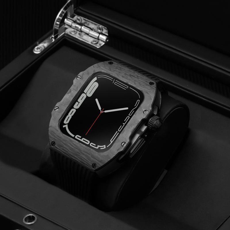 Κέλυφος από ανθρακονήματα για Apple Watch S8 και SE2 – καθολικό; υλικό: ανθρακονήματα; ζώνη: σιλικόνη και φθοριούχο καουτσούκ; συμβατότητα: S8, SE2