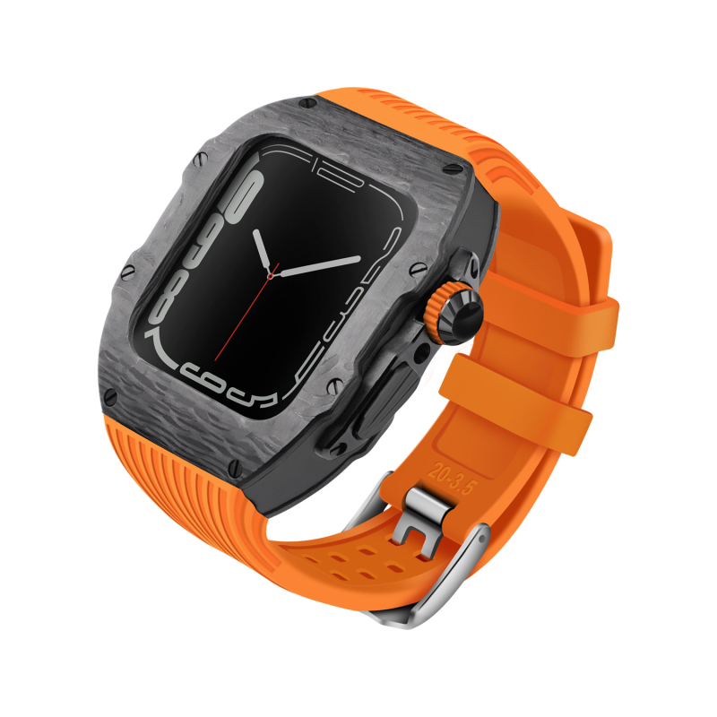 Κέλυφος από ανθρακονήματα για Apple Watch S8 και SE2 – καθολικό; υλικό: ανθρακονήματα; ζώνη: σιλικόνη και φθοριούχο καουτσούκ; συμβατότητα: S8, SE2