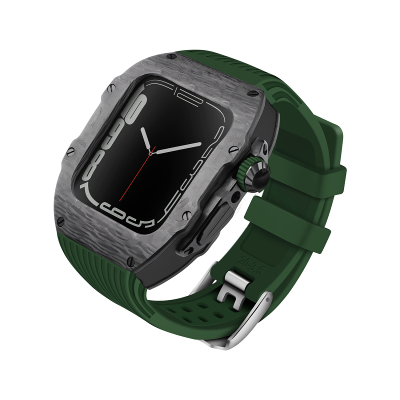 Κέλυφος από ανθρακονήματα για Apple Watch S8 και SE2 – καθολικό; υλικό: ανθρακονήματα; ζώνη: σιλικόνη και φθοριούχο καουτσούκ; συμβατότητα: S8, SE2