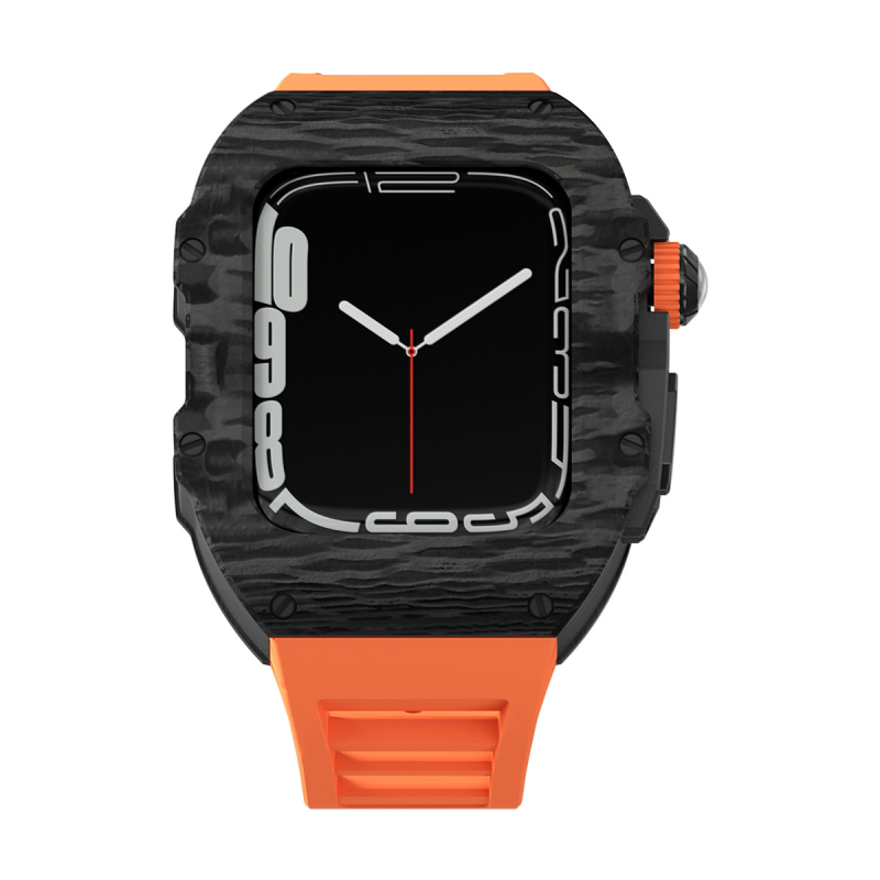 Κέλυφος από ανθρακονήματα για Apple Watch S8 και SE2 – καθολικό; υλικό: ανθρακονήματα; ζώνη: σιλικόνη και φθοριούχο καουτσούκ; συμβατότητα: S8, SE2