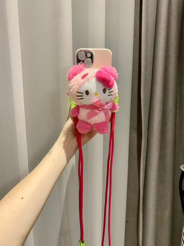 Pandantiv pentru telefon din pluș – stil desen animat, accesoriu decorativ (Material: pluș; Proces: serigrafie; Funcție: decorare; Tip: pandantiv pentru telefon; Personalizare: Da)