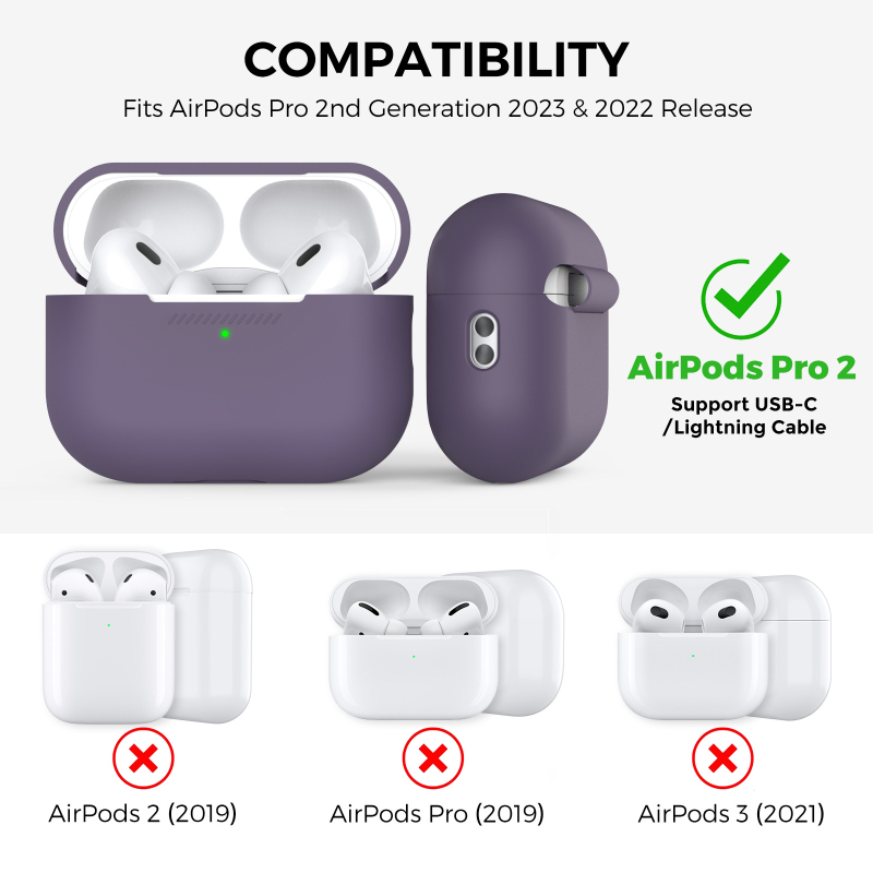 Силиконов защитен калъф за AirPods Pro 2 с каишка за окачване; мек корпус, релефен дизайн, възможност за персонализиране