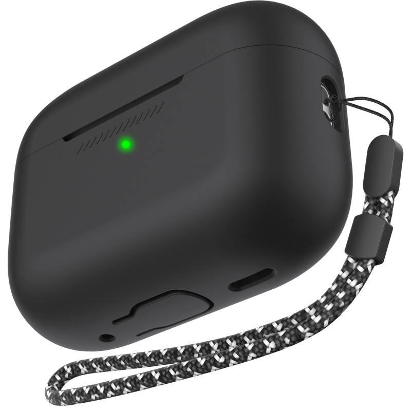 Силиконов защитен калъф за AirPods Pro 2 с каишка за окачване; мек корпус, релефен дизайн, възможност за персонализиране