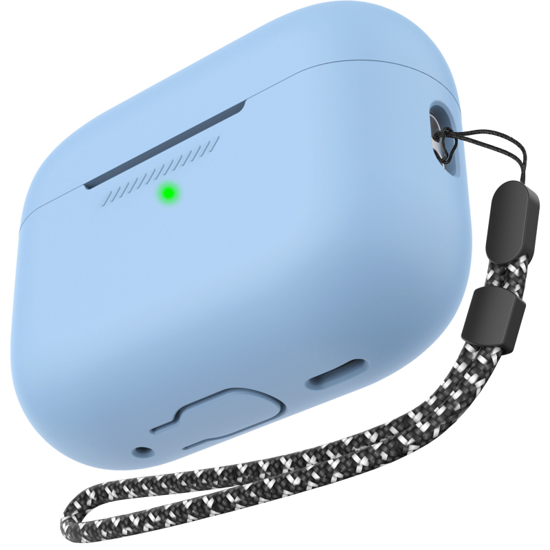 Силиконов защитен калъф за AirPods Pro 2 с каишка за окачване; мек корпус, релефен дизайн, възможност за персонализиране